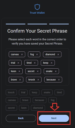 Confirm Your Secret Phrase